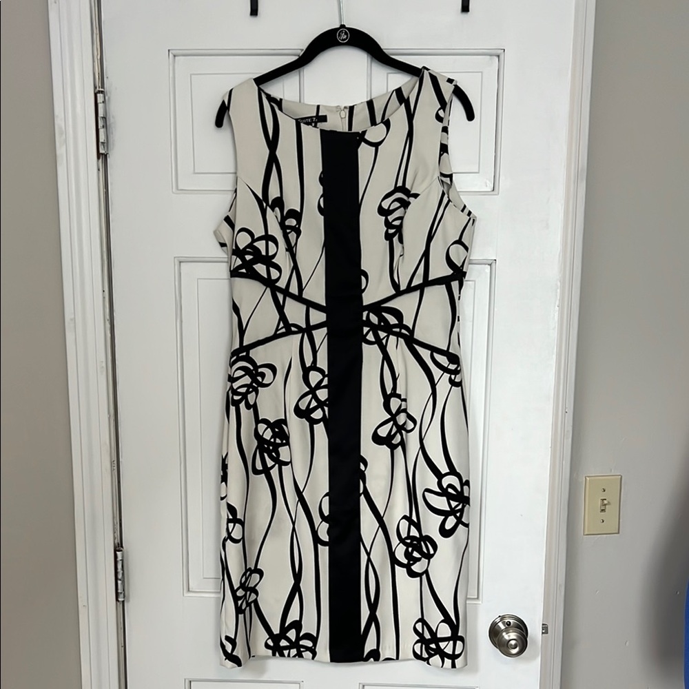 Black and Cream Sheath Midi Dress for Wedding Guests